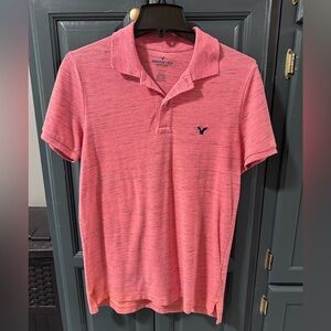 American Eagle Outfitters Men’s Coral Heather Polo with Navy Logo